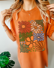 Load image into Gallery viewer, Always Free Shipping! Trendy Comfort Colors® Retro, Groovy, Flowers T-shirt, Spring or Summer Green, Pepper, Crimson, Yam, Mustard or White T-Shirt
