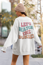 Load image into Gallery viewer, Let&#39;s Watch the Sunset Trendy Unisex Heavy Blend™ Hoodie or Crewneck Sweatshirt Women&#39;s Retro Vintage Design Great Gift Spring or Summer
