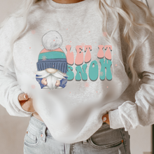 Load image into Gallery viewer, Let It Snow Gnome Retro Crewneck Women&#39;s Sweatshirt Soft, Cozy Crewneck Pullover in Ash or White Vintage Design
