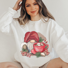 Load image into Gallery viewer, Women&#39;s Cute Christmas Gnome with Hot Cocoa Cozy Crewneck Sweatshirt in Ash, White or Navy Christmas Gift for Her Pullover
