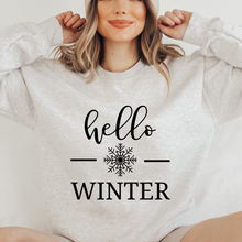 Load image into Gallery viewer, Hello Winter Women&#39;s Soft, Cozy Crewneck Sweatshirt in Ash or White Christmas Gift for Her Soft Pullover
