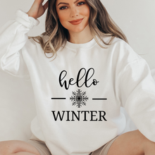 Load image into Gallery viewer, Hello Winter Women&#39;s Soft, Cozy Crewneck Sweatshirt in Ash or White Christmas Gift for Her Soft Pullover
