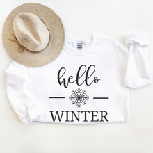 Load image into Gallery viewer, Hello Winter Women&#39;s Soft, Cozy Crewneck Sweatshirt in Ash or White Christmas Gift for Her Soft Pullover
