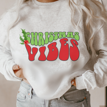 Load image into Gallery viewer, Christmas Vibes Retro Crewneck Women&#39;s Sweatshirt Soft, Cozy Crewneck Pullover in Ash or White Vintage Design
