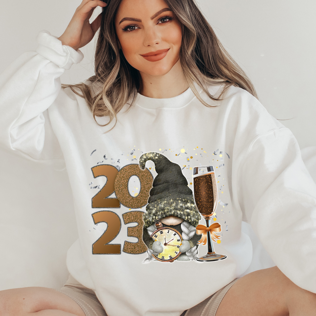Women's Cute New Year Gnome Cozy Crewneck Sweatshirt in Ash, White or Black Christmas or New Year's Gift for Her Soft Pullover