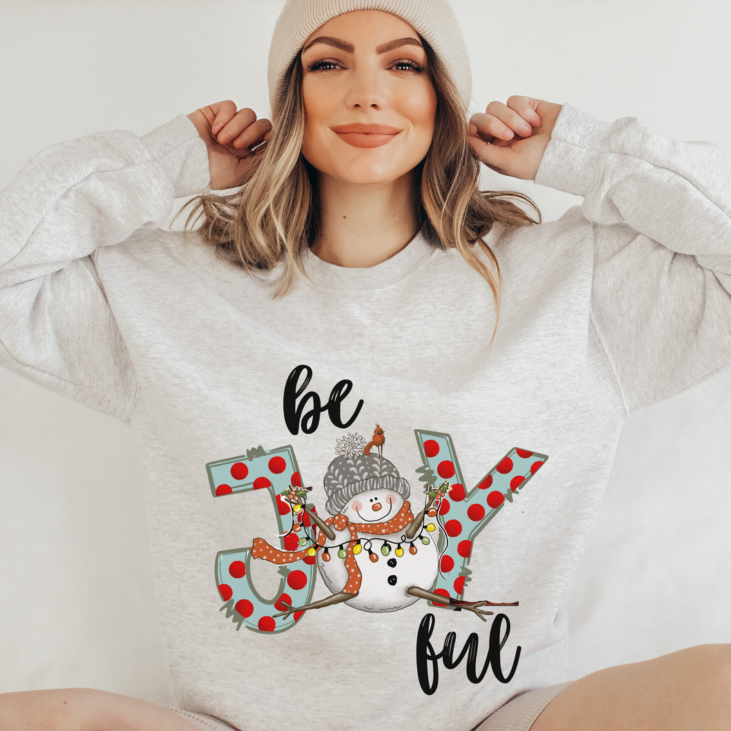 Be Joyful Women's Cute Christmas Snowman Cozy Crewneck Sweatshirt in Ash or White Christmas Gift for Her Pullover