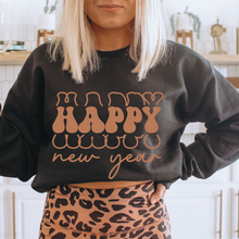 Load image into Gallery viewer, Happy New Year Crewneck Sweatshirt Cozy Warm, and Soft New Year&#39;s Eve Party Pullover in Black or White
