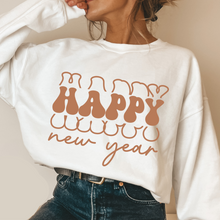 Load image into Gallery viewer, Happy New Year Crewneck Sweatshirt Cozy Warm, and Soft New Year&#39;s Eve Party Pullover in Black or White
