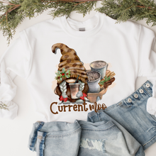 Load image into Gallery viewer, Christmas Women&#39;s Unisex-Size Crewneck Sweatshirt Current Mood Coffee Cute Hand Drawn Watercolor Gnome in Ash, Sand, White or Navy
