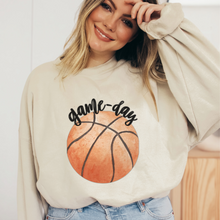 Load image into Gallery viewer, Game Day Basketball Crewneck Sweatshirt Cute Warm and Cozy Gildan® Pullover Watercolor Basketball Fall or Winter Sweatshirt
