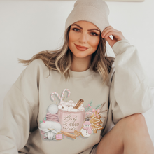 Load image into Gallery viewer, Women&#39;s Christmas Crewneck Sweatshirt Cute Gnome Baby It&#39;s Cold Outside Winter Pastel Pink Gnome and Hot Cocoa Warm Cozy Gildan® Shirt
