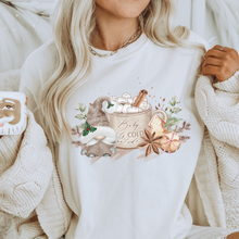 Load image into Gallery viewer, Baby It&#39;s Cold Outside Women&#39;s Christmas Hooded Sweatshirt Cute Gnome with Hot Coca White Hoodie Watercolor Hand Drawn Design
