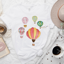 Load image into Gallery viewer, Watercolor Hot Air Balloons Women&#39;s T Shirt Soft Bella Canvas Spring Shirt Unisex Pastel Balloons Shirt Hot Air Ballon Festival Shirt
