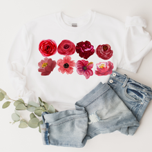 Load image into Gallery viewer, Valentine&#39;s Day Flowers Unisex-Size Winter Crewneck Sweatshirt Winter Pullover Valentine Flower Petals Pink or White Crewneck
