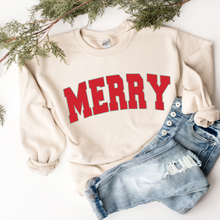 Load image into Gallery viewer, Women&#39;s Christmas Merry Unisex-Size Crewneck Sweatshirt Winter in Ash, Sand, White or Navy
