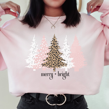 Load image into Gallery viewer, Christmas sweatshirt Women&#39;s Merry and Bright Christmas shirt Christmas Tree shirt unisex Merry &amp; Bright Light Pink cozy Gildan sweatshirt
