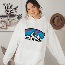 Load image into Gallery viewer, Women&#39;s Colorado Cozy Hooded Sweatshirt in White, Grey or Sand, Adventure, Ski, Skiing, Hiking Camping Hoodie Colorado Mountains Sweatshirt
