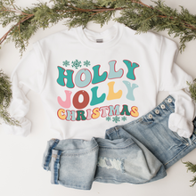 Load image into Gallery viewer, Holly Jolly Christmas Crewneck Sweatshirt Women&#39;s Pastel Retro Design Cute White or Ash Grey Cozy Gildan Christmas Pullover
