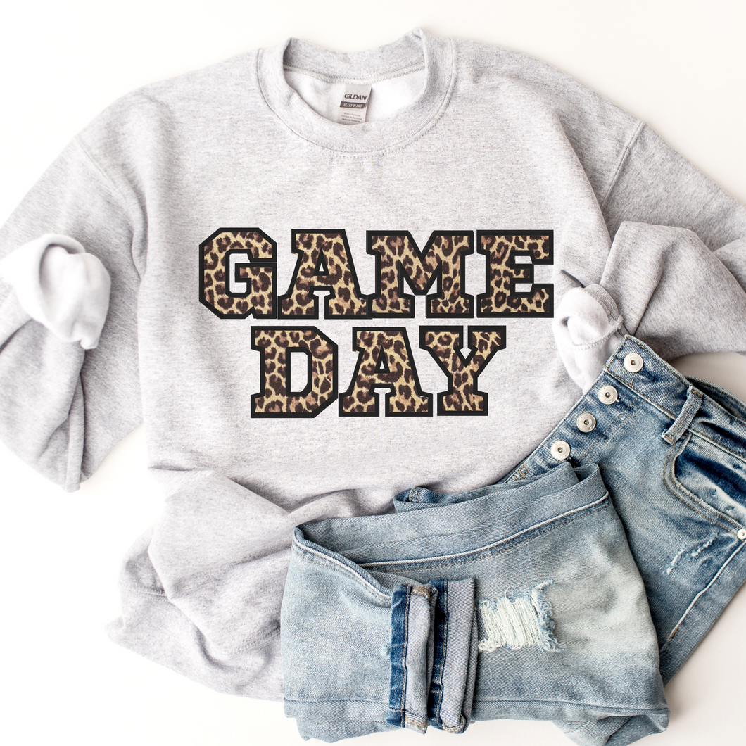 Game Day Shirt Game Day Sweatshirt Unisex Sweatshirt Women's long sleeve Sweatshirt, Football White or Ash Game Day leopard Print Shirt