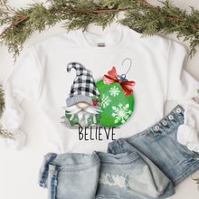 Load image into Gallery viewer, Christmas Gnome Crewneck Sweatshirt Cozy Soft Gildan Believe Sweatshirt Cute Green Gnome and Christmas Ornament Christmas Gift
