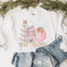 Load image into Gallery viewer, Merry Christmas Crewneck Sweatshirt Women&#39;s Pastel Pink Watercolor Gnome White or Ash Grey Cozy Gildan Christmas Pullover
