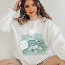 Load image into Gallery viewer, Snuggle Season Winter Crewneck Sweatshirt Women's Soft, Cozy Crewneck Pullover in Ash or White Watercolor Gnome Blanket Design
