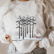 Load image into Gallery viewer, Snowy Owl Winter Crewneck Sweatshirt Women&#39;s Soft, Cozy Crewneck Pullover in Ash or White Watercolor Winter Outdoors Design

