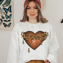 Load image into Gallery viewer, Valentine&#39;s Day Black Gothic Heart Thorns Tears Unisex-Size Crewneck Sweatshirt Black or White Goth Pullover Valentine&#39;s Hippie Crewneck
