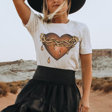 Load image into Gallery viewer, Valentine's Day Gothic Heart Thorns and Tears Black or White T-Shirt Goth Dark Heart Design on a Soft Bella Canvas® T-Shirt
