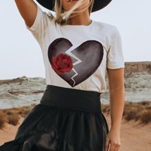 Load image into Gallery viewer, Women's Valentine's Day Gothic Heart and Roses Black or White T-Shirt Goth Dark Heart Design on a Soft Bella Canvas® T-Shirt
