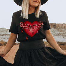 Load image into Gallery viewer, Women's Valentine's Day Gothic Heart and Thorns Black or White T-Shirt Goth Dark Heart Design on a Soft Bella Canvas® T-Shirt

