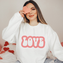 Load image into Gallery viewer, Valentine&#39;s Day Retro Love Unisex-Size Winter Crewneck Sweatshirt Winter Pullover Valentine Love White or Pink Crewneck Sweatshirt
