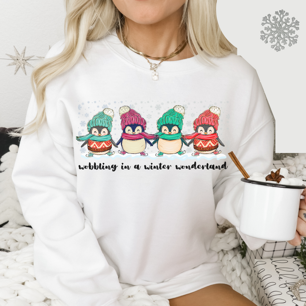 Waddling In A Winter Wonderland Cute Penguins Unisex-Size Winter Crewneck Sweatshirt Winter Pullover Winter Hand Drawn Penguins Gift